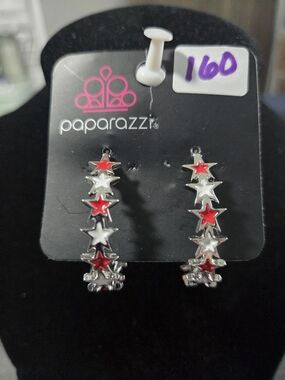 #160 Paparazzi Red & White Star Hoop Earrings